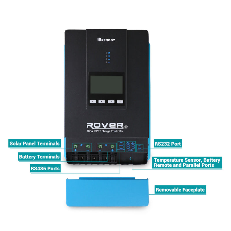 Renogy RNG-CTRL-RVR100 - Rover Li 100 Amp MPPT Solar Charge Controller Regulator Compatible with Lithium, Sealed, Gel, and Flooded B
