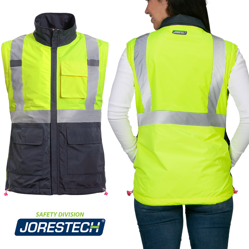 4 in 1 Hi-Vis Reversible Safety Jacket with Removable Sleeves - PinkFit Collection
