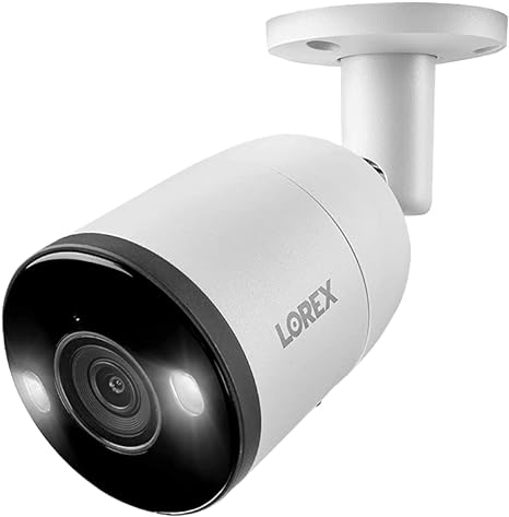 Cámara de seguridad tipo bala IP con cable analógico Ultra HD 4K para interiores y exteriores Lorex E893AB-E con disuasión inteligente