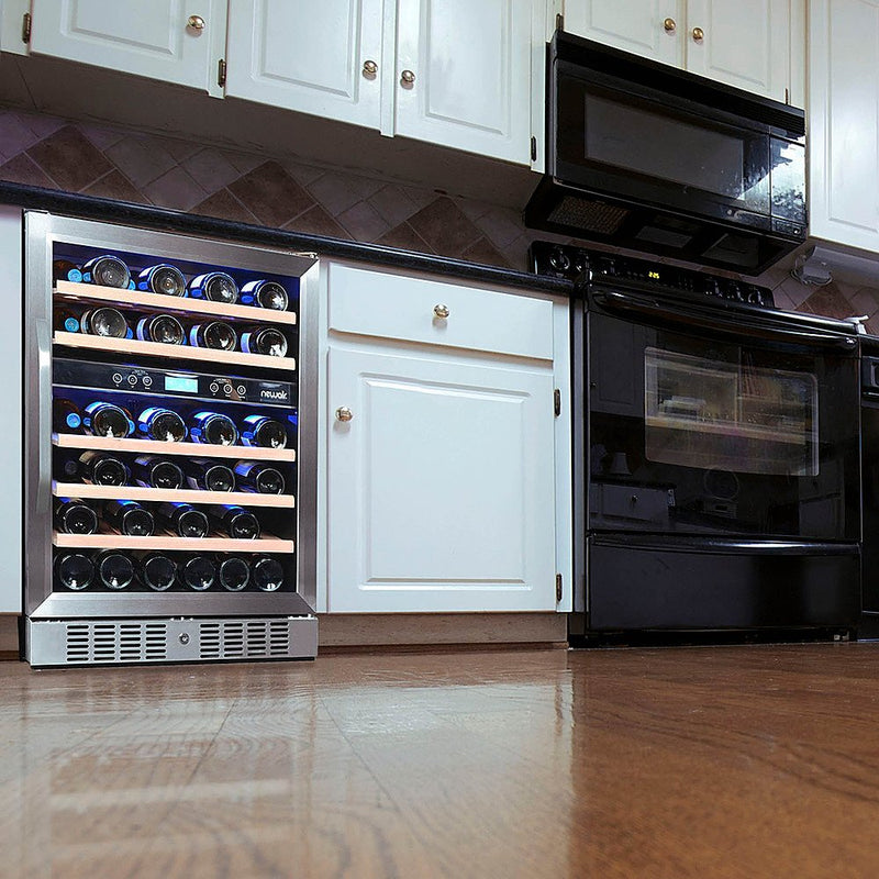 REFURB Newair 24” Dual Zone Wine Fridge w/ Beech Wood Shelves, 46 Bottles