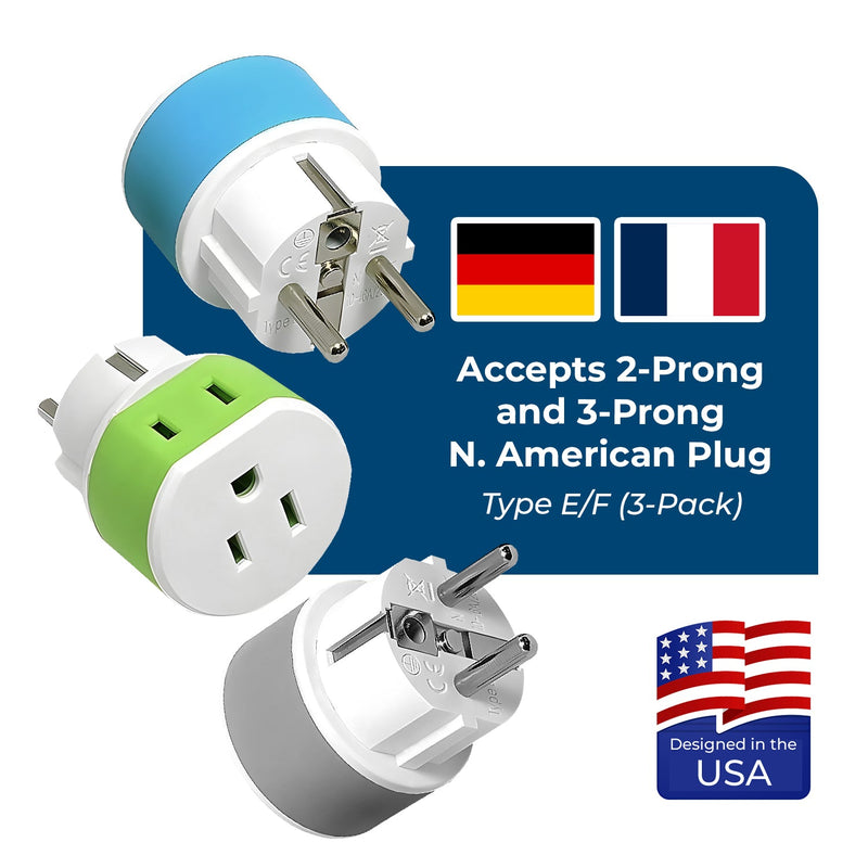 Adaptador de viaje para Alemania y Francia - 2 en 1 - Tipo E/F - Diseño compacto (US-9)