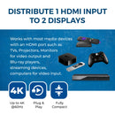 Divisor HDMI 4K de 1 entrada y 2 salidas con control EDID (UHDS-102) 
