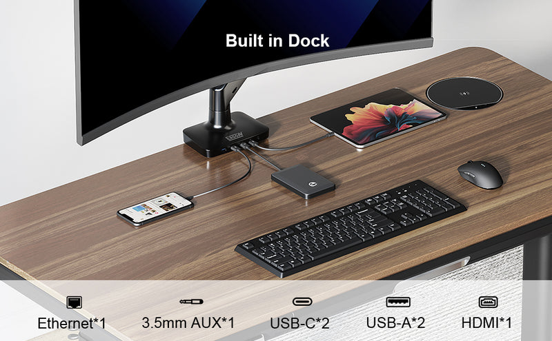 ErgoAV-Ergolink single arm monitor mount arm with built in USB-C docking station up to 35" monitor