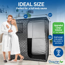 Durasage Health - Sauna infrarroja portátil Durasage de tamaño completo para el hogar | Infrarrojos con campos electromagnéticos ultrabajos | Iluminación LED, almohadilla térmica para pies, ventilador de cerámica (para 2 personas) 