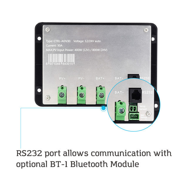 Renogy RNG-CTRL-ADV30-LI - Renogy Adventurer-Li 30A Negative-Ground PWM Flush Mount Charge Controller w/LCD Display - Compatible wit