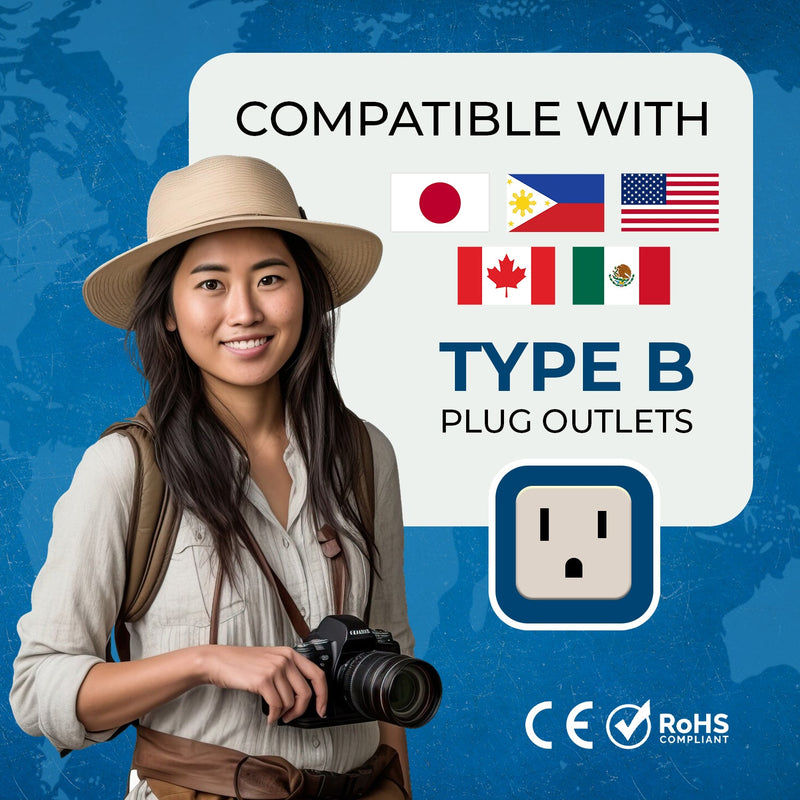 Adaptador de viaje para Japón y Filipinas - 2 en 1 - Tipo B - Diseño compacto (DB-5)