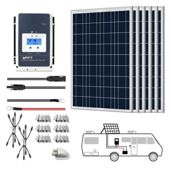 ACOPOWER 600W 12V Poly Solar RV Kits, 50A MPPT Charge Controller (6x100W 50A)