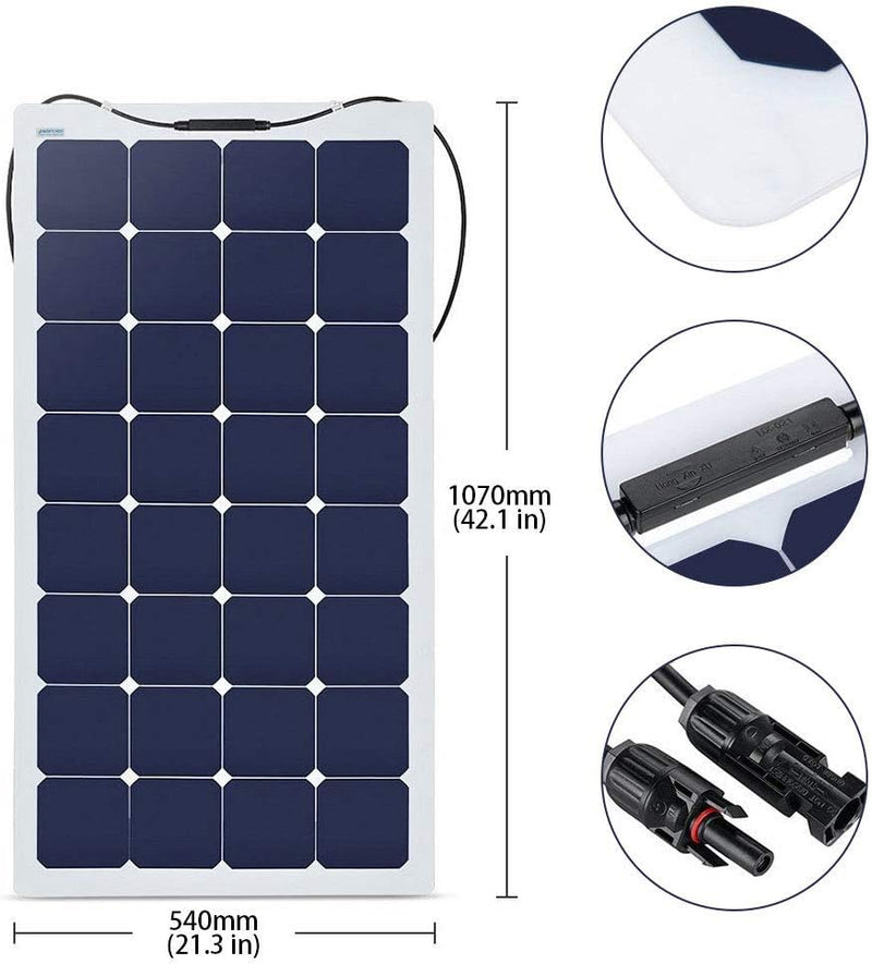 Acopower 110w 12v Flexible Thin lightweight ETFE Solar Panel with Connector - 1 Pack