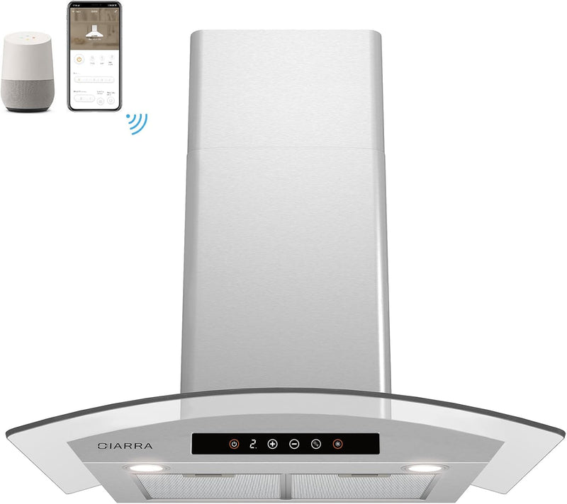 Campana extractora inteligente de pared CIARRA de 30 pulgadas con control por voz de Alexa y Google Home CAS75502W-OW