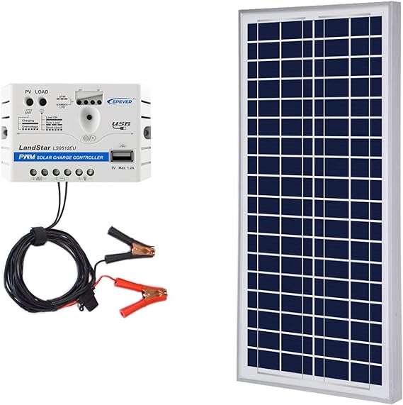 Acopower 35W 12V Solar Charger Kit, 5A Charge Controller with Alligator Clips