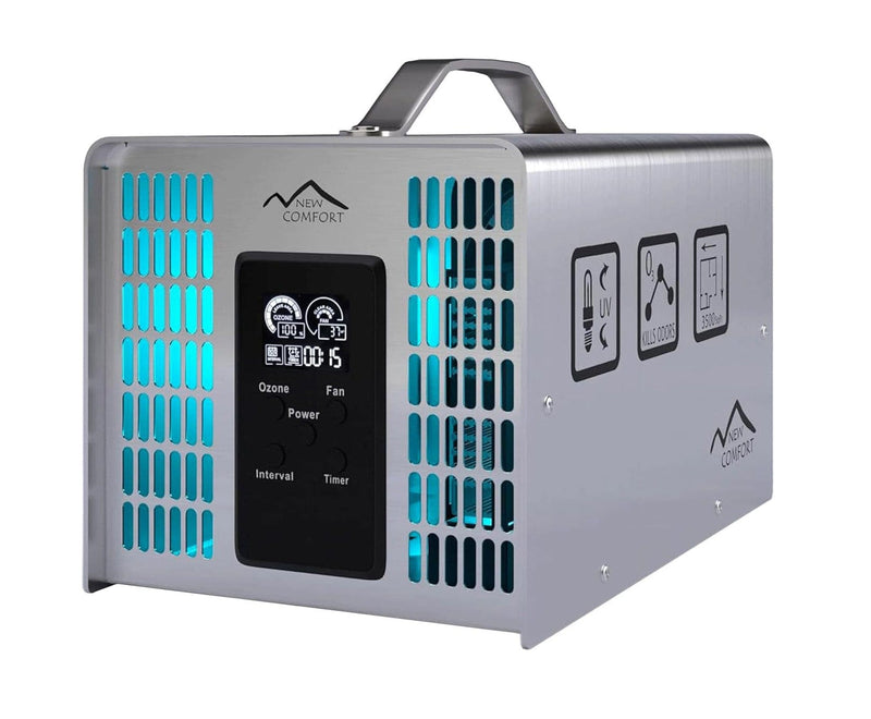 Generador de ozono y purificador de aire comercial New Comfort PLCOZ12K de acero inoxidable de 9000 a 14 000 mg/h