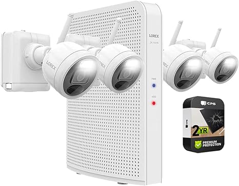 Sistema NVR Lorex L4248D-4AA4-E 2K de 4,0 MP con capacidad para 8 cámaras, 32 GB, con 4 cámaras de seguridad para exteriores con batería y Wi-Fi, color blanco, L4248D-4AA4-E