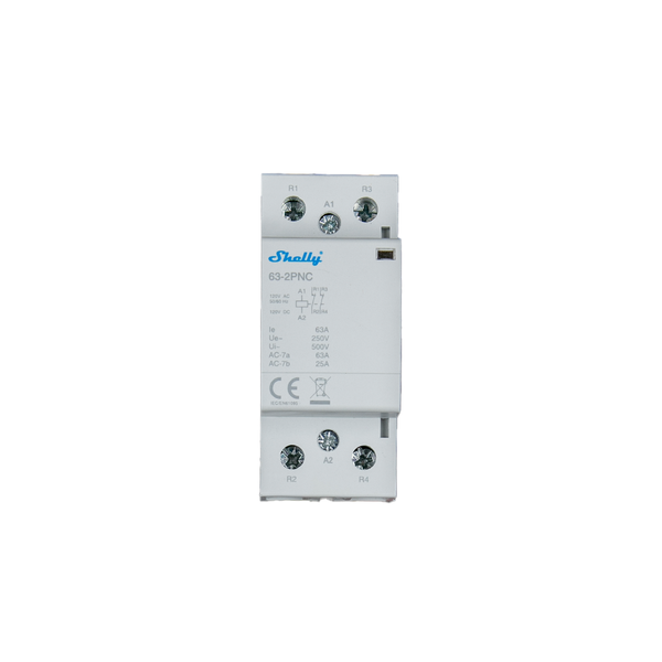 Shelly 63 amp 2 pole normally closed din rail contactor 120 vac coil