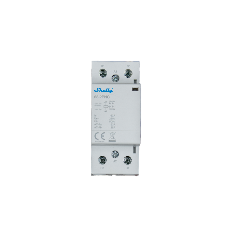 Shelly 63 amp 2 pole normally closed din rail contactor 120 vac coil