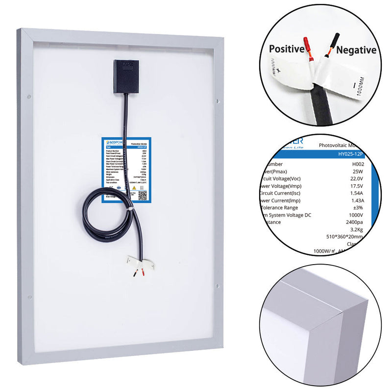 Acopower 25W Off-grid Solar Kits, 5A charge controller with SAE connector