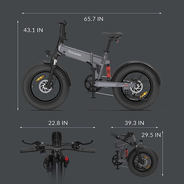 Bicicleta eléctrica Thunder de 1 pie con neumáticos anchos y 5 ruedas para adultos: motor de 1000 W de potencia máxima