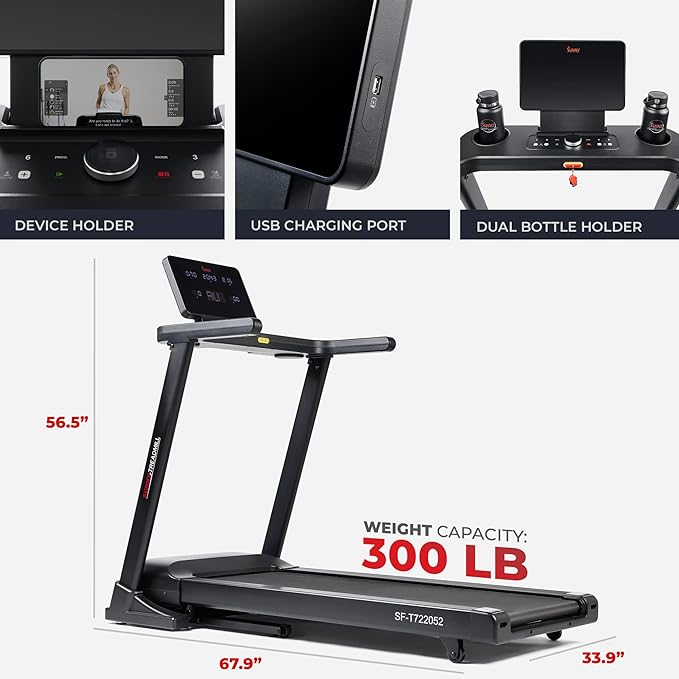 Cinta de correr con motor sin escobillas y inclinación automática inteligente Astra Elite de Sunny Health &amp; Fitness - SF-T722052