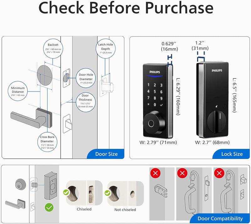 Philips Wi-Fi Bluetooth Smart  Deadbolt Door Lock - DDL240X-1HBG