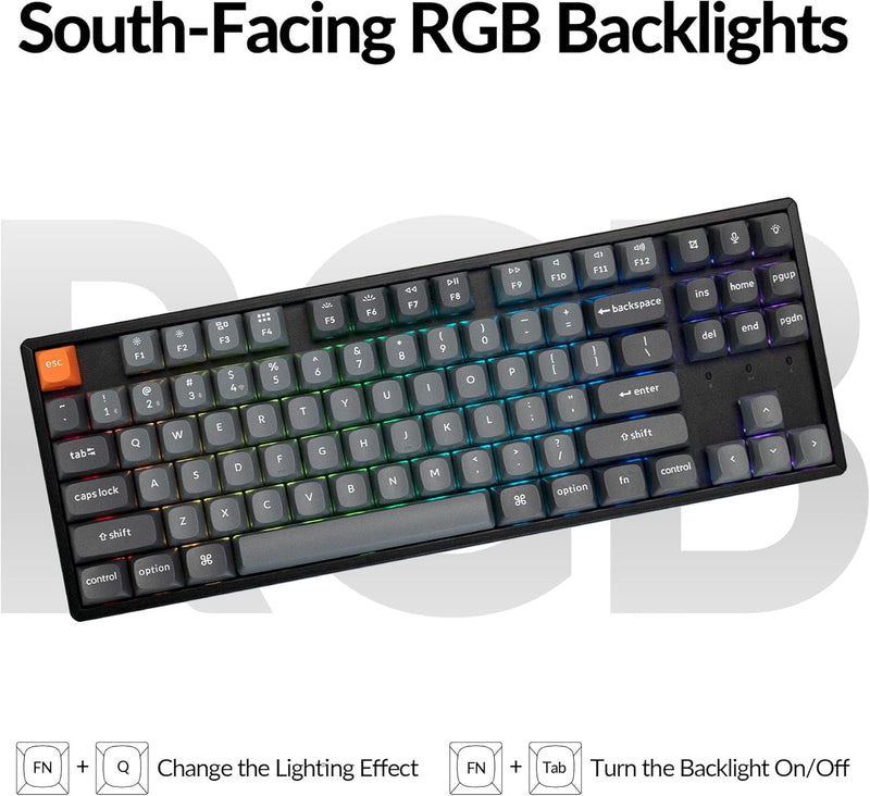 Teclado Keychron K8 Max con retroiluminación RGB intercambiable, interruptores rojos de aluminio - Negro
