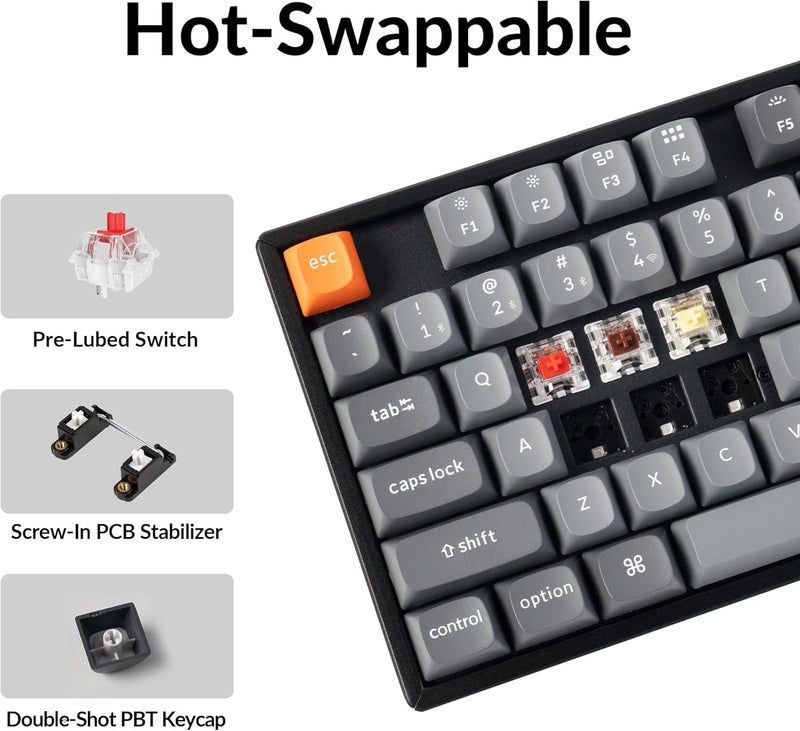 Teclado Keychron K8 Max con retroiluminación RGB intercambiable, interruptores rojos de aluminio - Negro