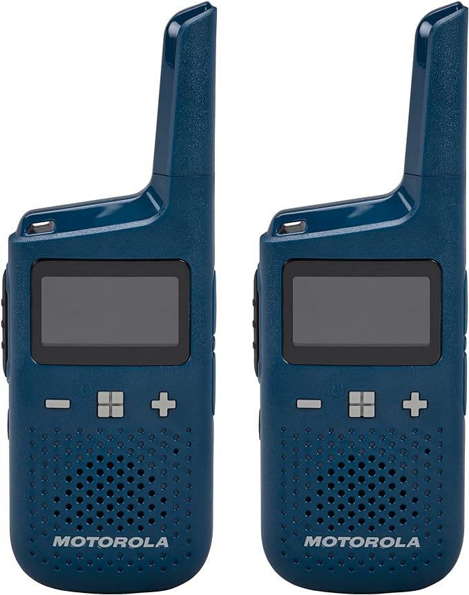 Motorola T383, Talkabout, radios bidireccionales, recargables, con base de carga, 25 millas, color azul