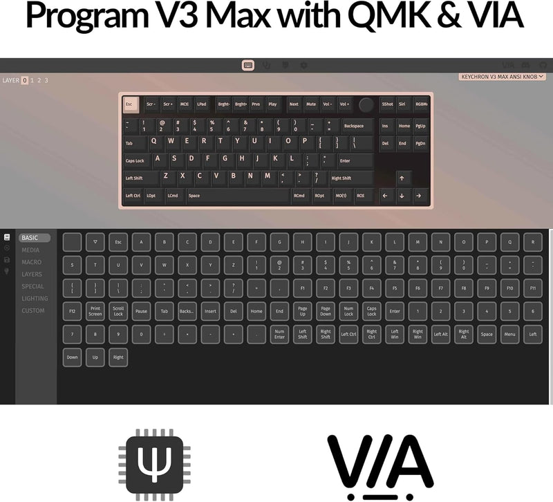 Keychron V3 Max Swappable RGB Backlight Red Switch Keyboard - Black - Knob Version