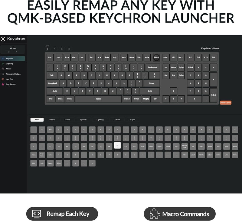 Teclado Keychron V6 Max con retroiluminación RGB intercambiable y interruptores marrones - Negro - Versión con perilla