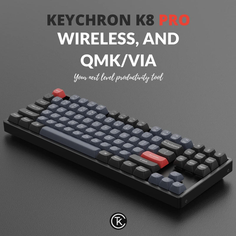 Keychron K8 Pro - Interruptor de aluminio rojo con retroiluminación RGB intercambiable - Negro