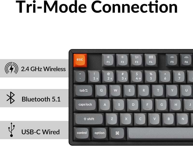 Teclado Keychron K8 Max con retroiluminación RGB intercambiable, interruptores rojos de aluminio - Negro