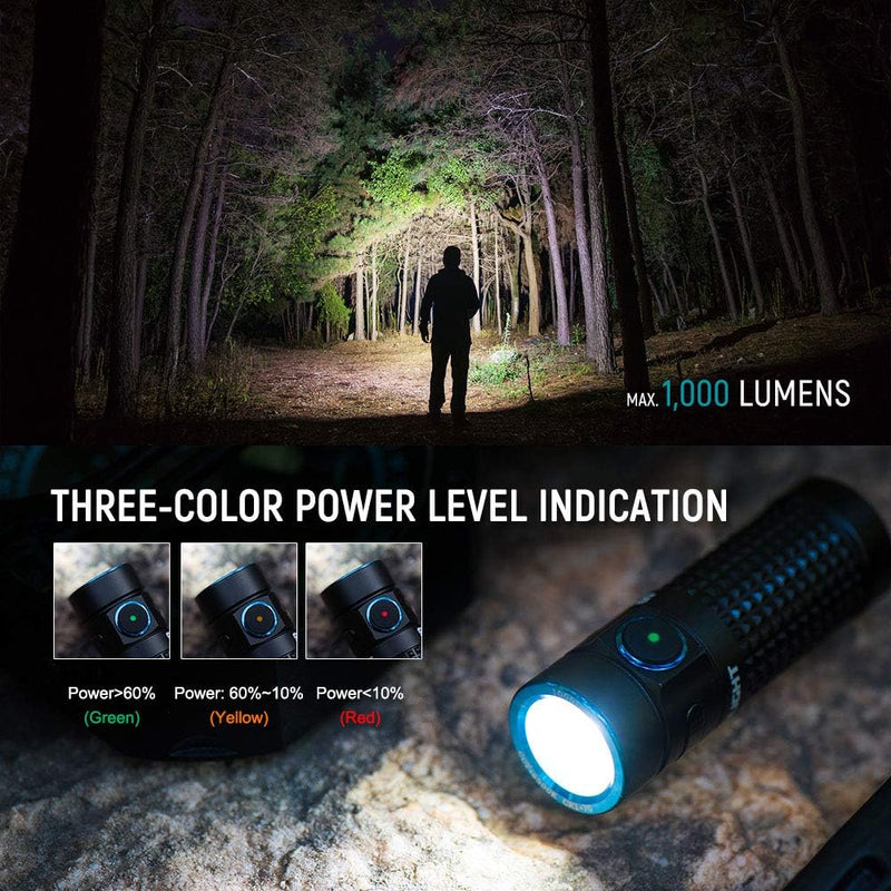 Olight S1R Baton II Rechargeable EDC Flashlight – 1000 Lumens, Side Switch, Custom RCR123A