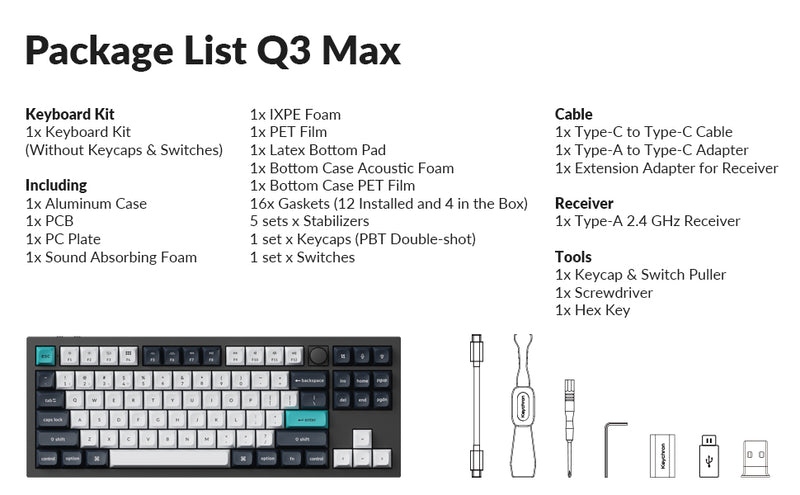 Keychron Q3 Max Swappable RGB Backlight Brown Switch Knob Version Keyboard - Black
