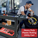 600 lbs Heavy Duty Plastic Rolling Utility Cart for Warehouse/Garage/Restaurants/Offices, HDPE Shelves, 5" Caster Wheels
