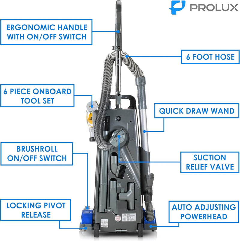 ¡Nueva aspiradora vertical Prolux 9000 con filtro HEPA sellado, motor de 12 AMP, herramientas integradas y garantía de 7 años! 