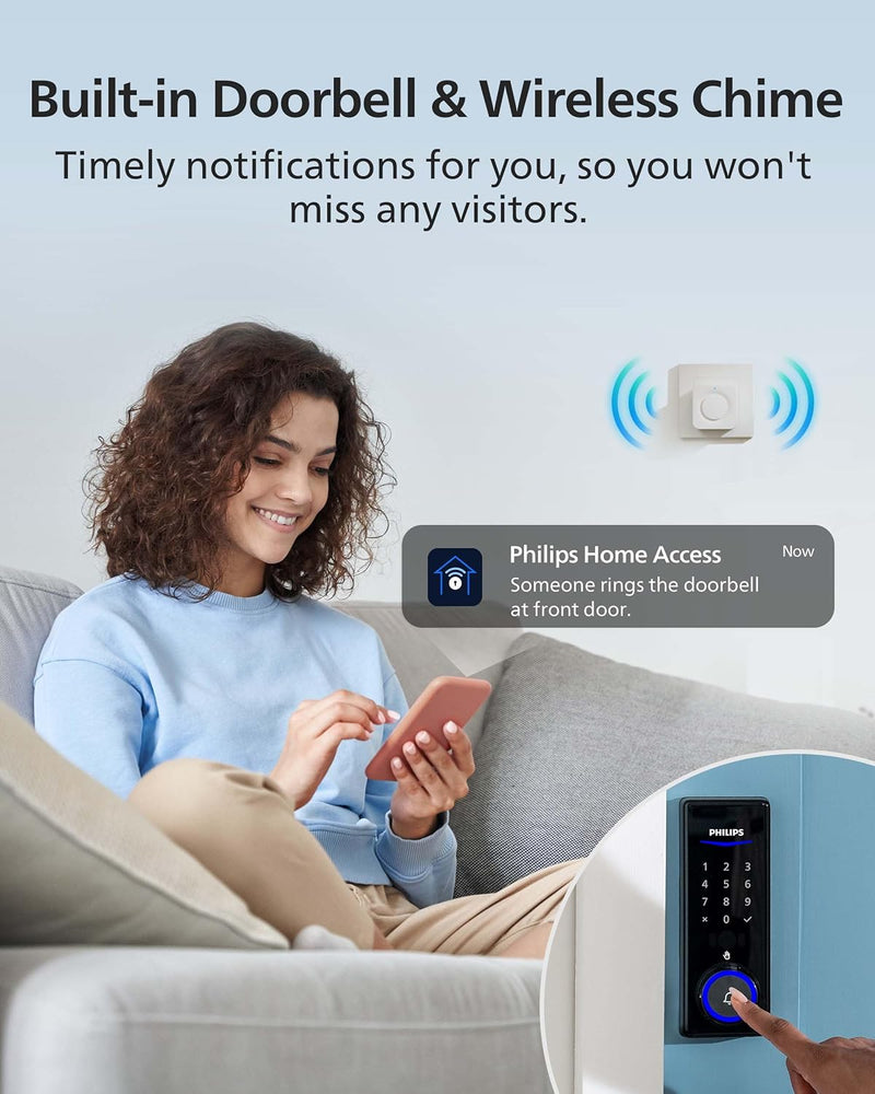 Philips 2-in-1 Combo Unit- Wi-Fi Palm Recognition Smart Deadbolt Door Lock with Wireless Doorbell