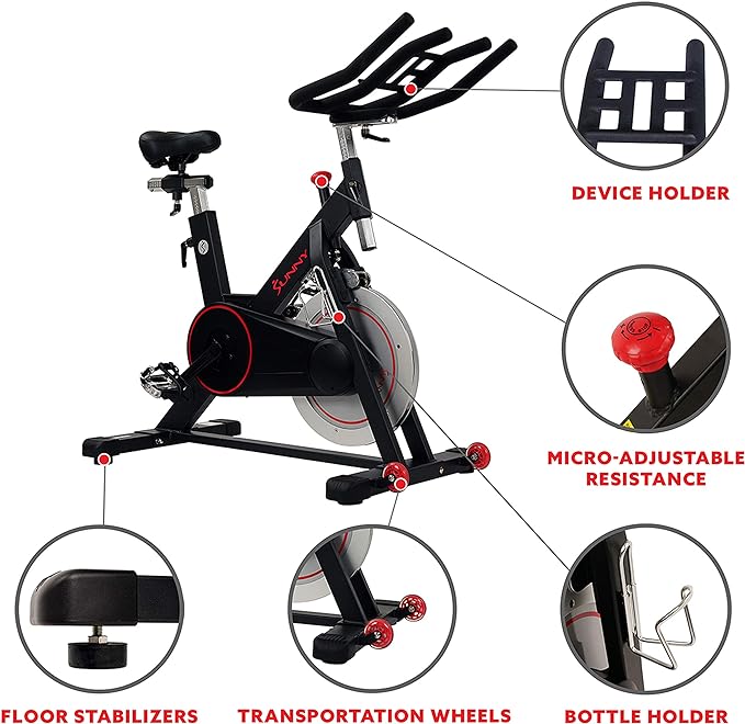Bicicleta estática inteligente de ciclismo en interiores de primera calidad Sunny Health &amp; Fitness con aplicación exclusiva SunnyFit y conectividad Bluetooth mejorada