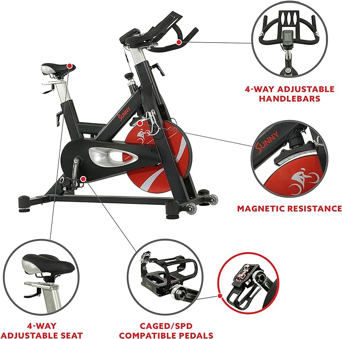 Bicicleta de ciclismo para interiores con transmisión por correa magnética Evolution Pro II de Sunny Health &amp; Fitness - SF-B1986