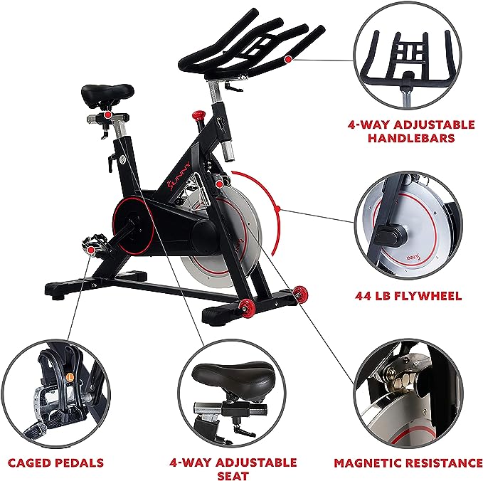 Bicicleta estática inteligente de ciclismo en interiores de primera calidad Sunny Health &amp; Fitness con aplicación exclusiva SunnyFit y conectividad Bluetooth mejorada