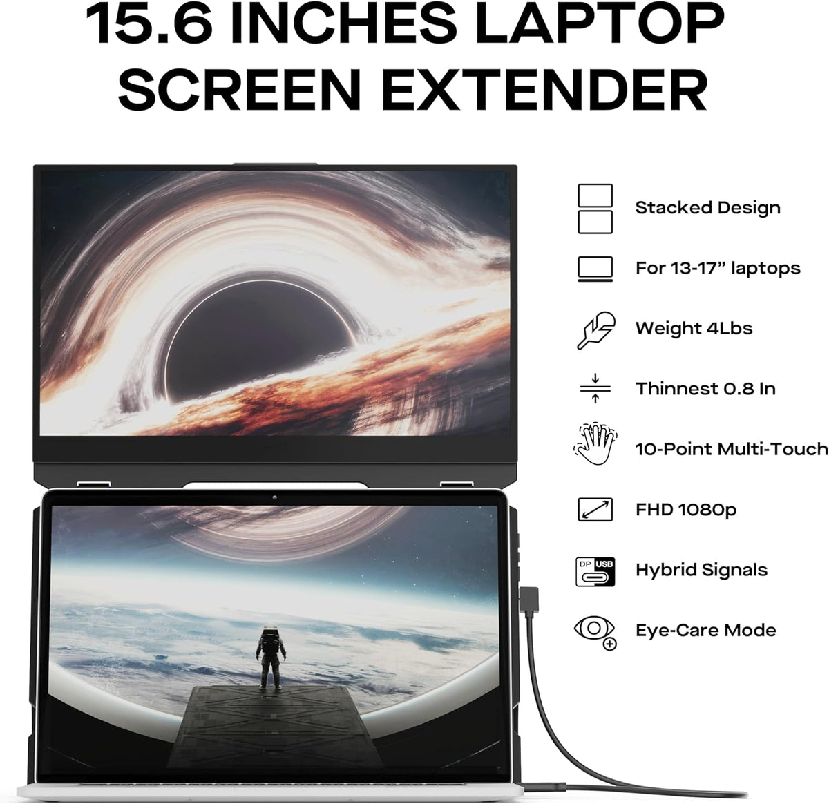 Mobile Pixels Duex Pro 15.6" Portable Touch Screen Monitor - Dual Monitor, Full HD 1080P IPS, USB-C Hub