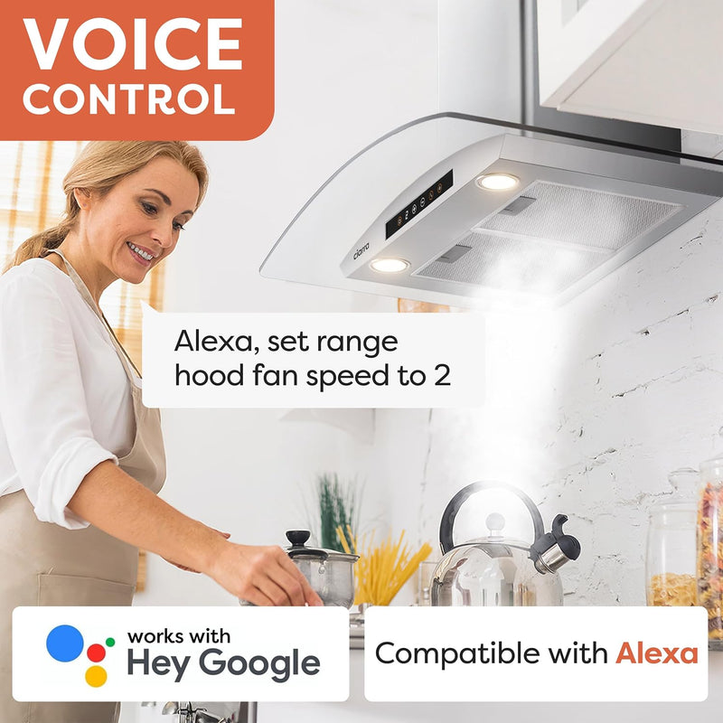Campana extractora inteligente de pared CIARRA de 30 pulgadas con control por voz de Alexa y Google Home CAS75502W-OW