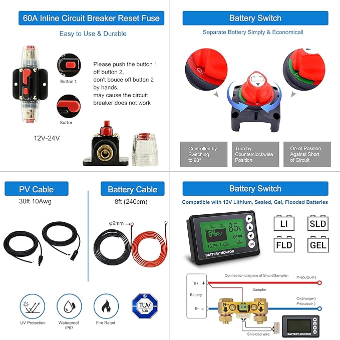 Acopower 200W Mono 200Ah(2x100Ah) Li200Ah M200w