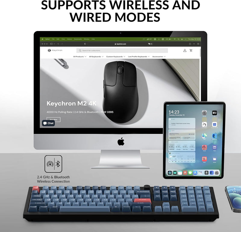 Teclado Keychron V6 Max con retroiluminación RGB intercambiable y interruptores marrones - Negro - Versión con perilla