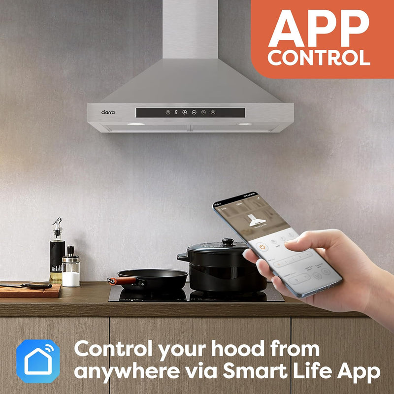 CIARRA 30 Inch Smart Wall Mount Range Hood With Alexa And Google Home Voice Control CAS75308W-OW