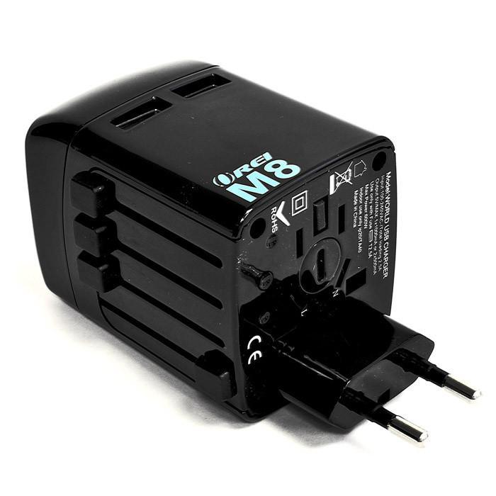 Adaptador de enchufe de viaje internacional para uso mundial con cargador USB dual. Funciona en Europa, Asia, África, América Central, Japón y más de 150 países. Travel Mate.