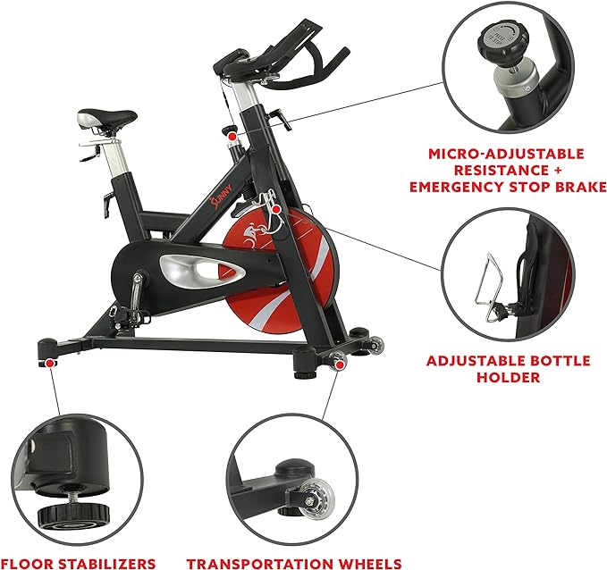 Bicicleta de ciclismo para interiores con transmisión por correa magnética Evolution Pro II de Sunny Health &amp; Fitness - SF-B1986