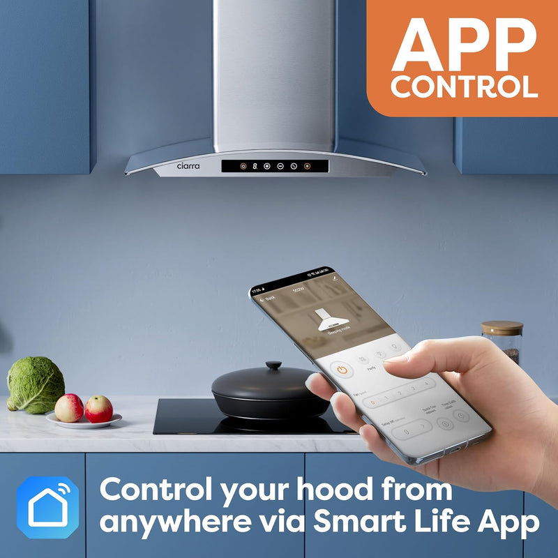 Campana extractora inteligente de pared CIARRA de 30 pulgadas con control por voz de Alexa y Google Home CAS75502W-OW