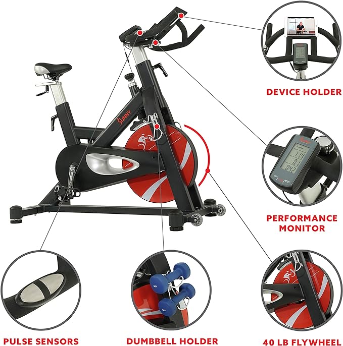 Bicicleta de ciclismo para interiores con transmisión por correa magnética Evolution Pro II de Sunny Health &amp; Fitness - SF-B1986