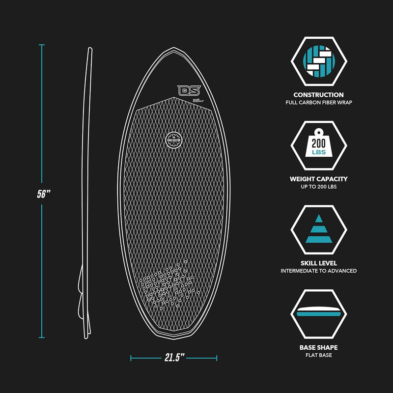Driftsun Fifty50 Wakesurf Board - 4' 9" Carbon Fiber Skim Style Wake Surfboard