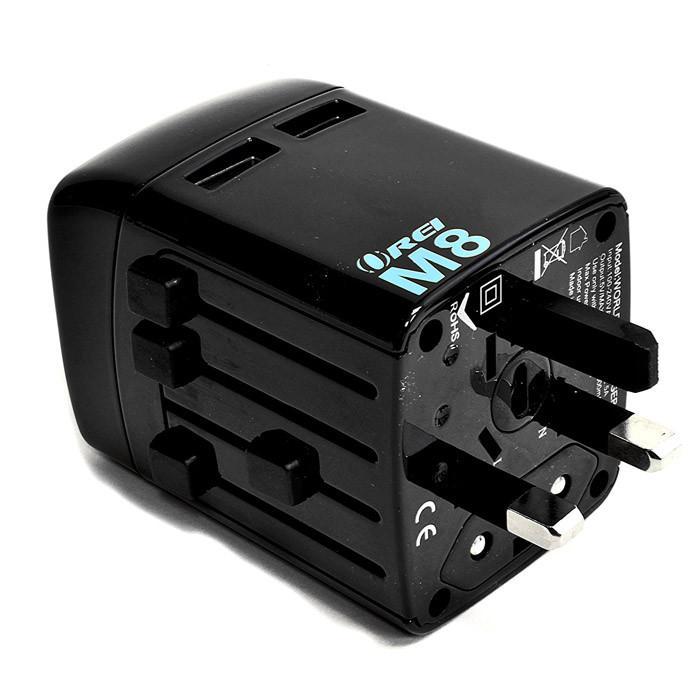 Adaptador de enchufe de viaje internacional para uso mundial con cargador USB dual. Funciona en Europa, Asia, África, América Central, Japón y más de 150 países. Travel Mate.