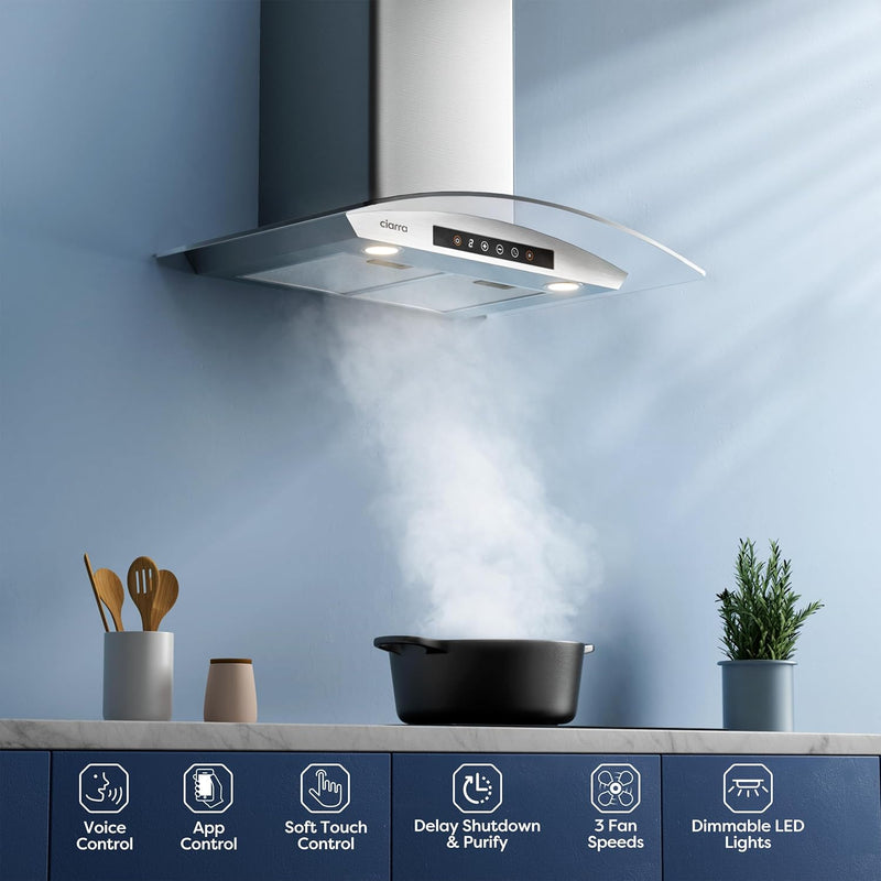 Campana extractora inteligente de pared CIARRA de 30 pulgadas con control por voz de Alexa y Google Home CAS75502W-OW