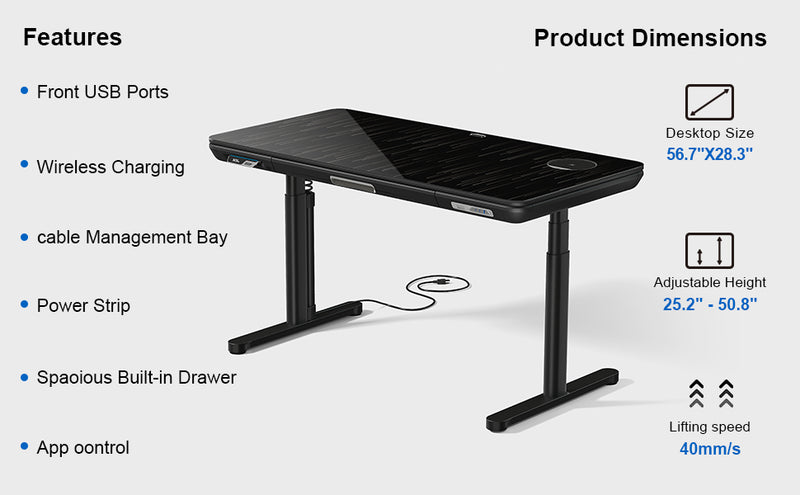 ErgoAV- ErgoFX 57" standing desk with built in drawer and power management